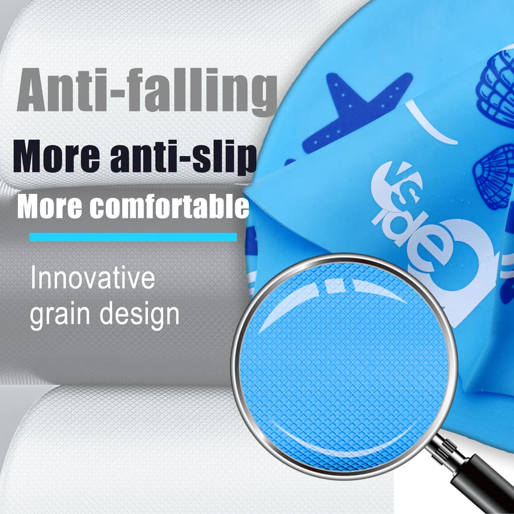 Vsidea 2 Pack Womens Silicone Swim Cap, Unisex Durable Silicone Swimming Cap for Adults Youths Swim Bath Hats caps (Gray + Blue)