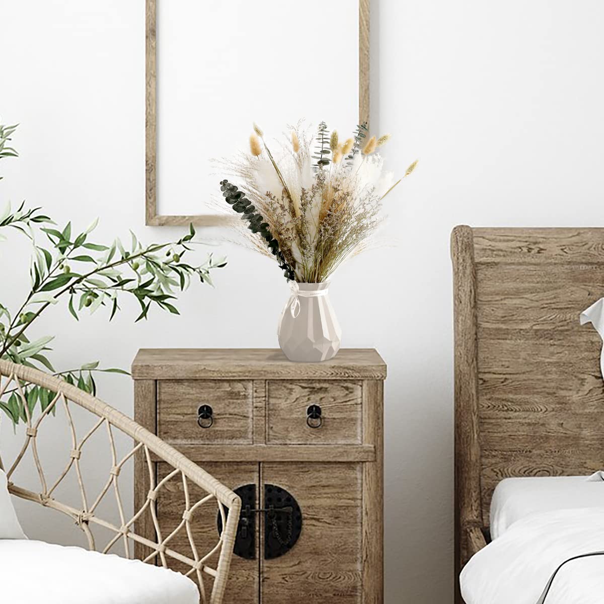 Musunny Natural Dried Flower Bouquet,17" Dried Flowers for Vase,Dried Floral Arrangements for Home Décor Indoor with Pampas(Green)