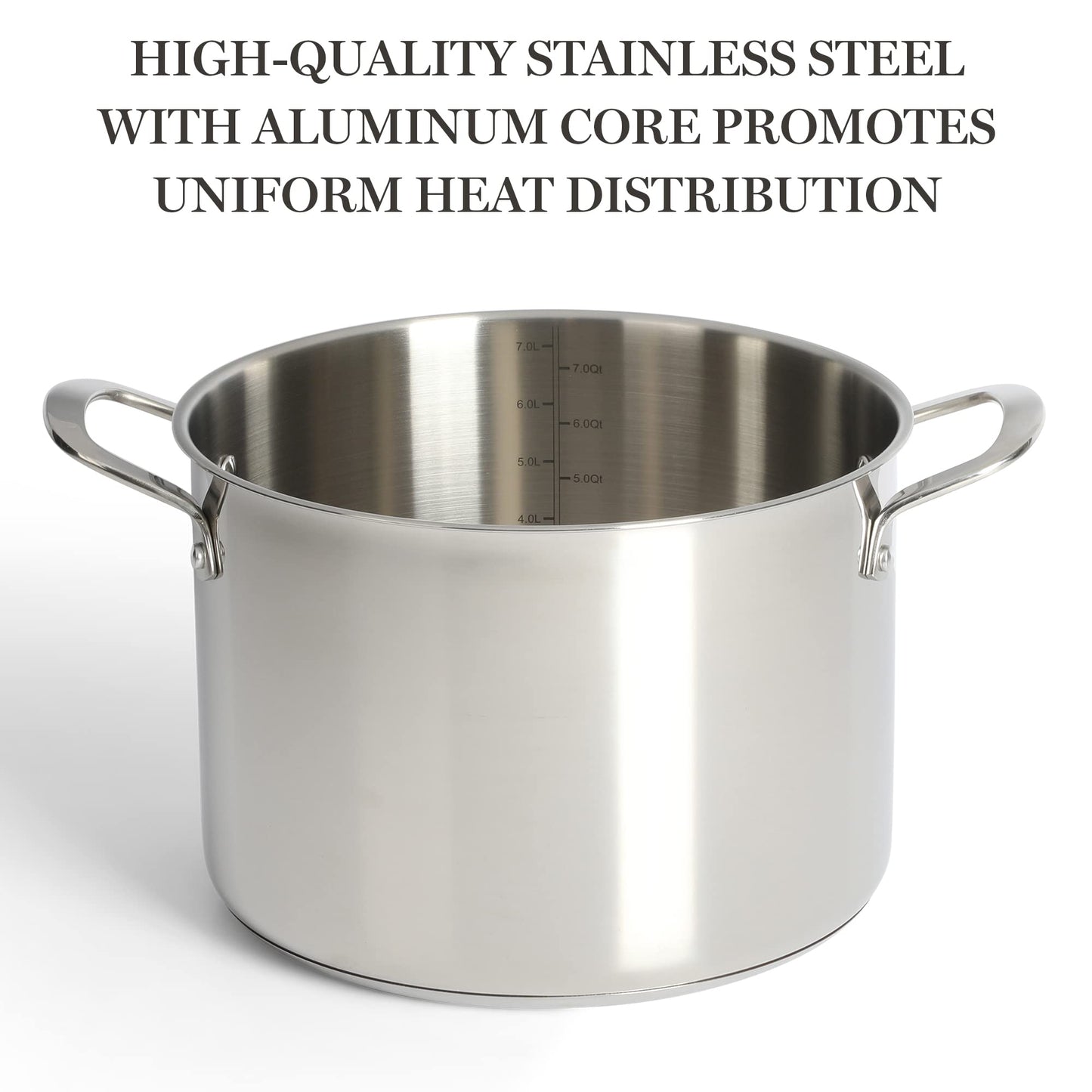 Martha Stewart Castelle 10 Piece 18/8 Stainless Steel Induction Safe Pots and Pans Non-Toxic Triply Bottom Kitchen Cookware Set