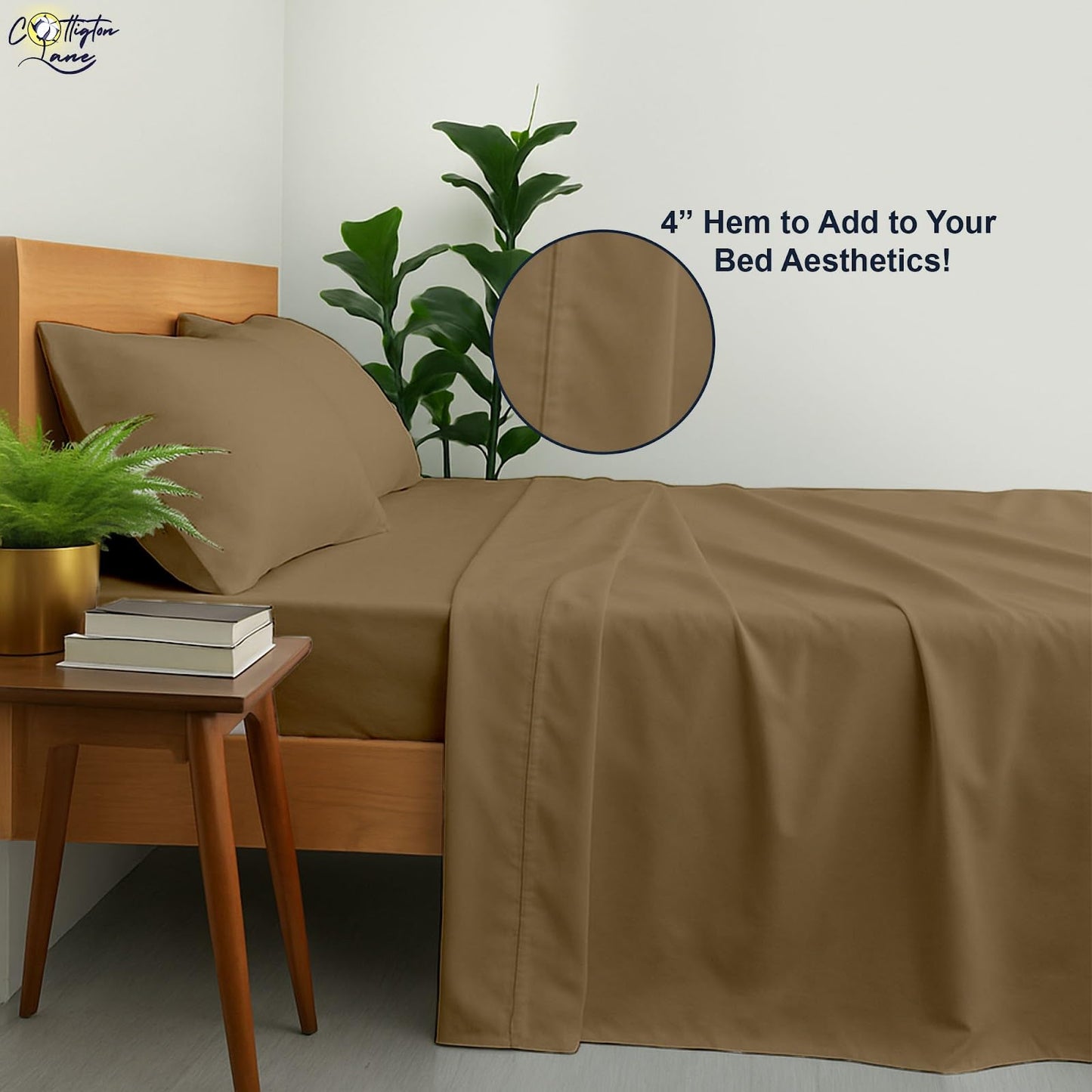 Cottington Lane Full Size Sheet Set, 100% Egyptian Cotton Premium Hotel Quality 4 Piece Sheets Sets, High Thread Count Taupe Solid with 6-10" Deep Pocket