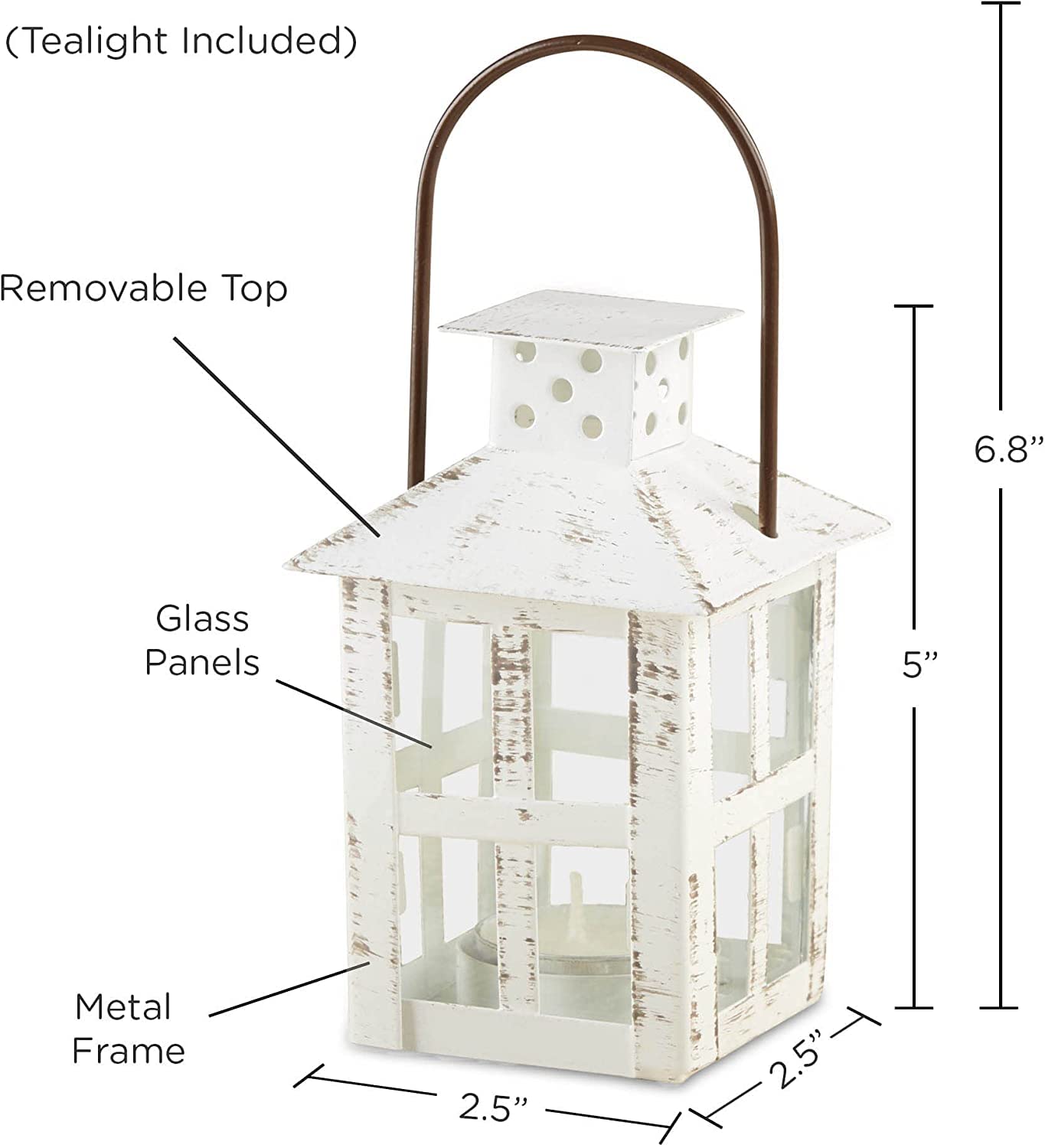 Kate Aspen Rustic Farmhouse Decor White Candle Holder Lantern Decorative (5 Inch), Wedding Decoration, Centerpiece Table Decorations, Home Decor, Shelf Decor, Fireplace Lantern