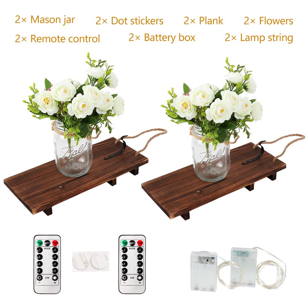 AerWo 2Pcs Mason Jar Sconces Wall Decor, Handmade Rustic Sunflower Wall Decor with LED Fairy Lights and Flowers, Hanging Mason Jar for Farmhouse Kitchen Decorations Living Room Lights