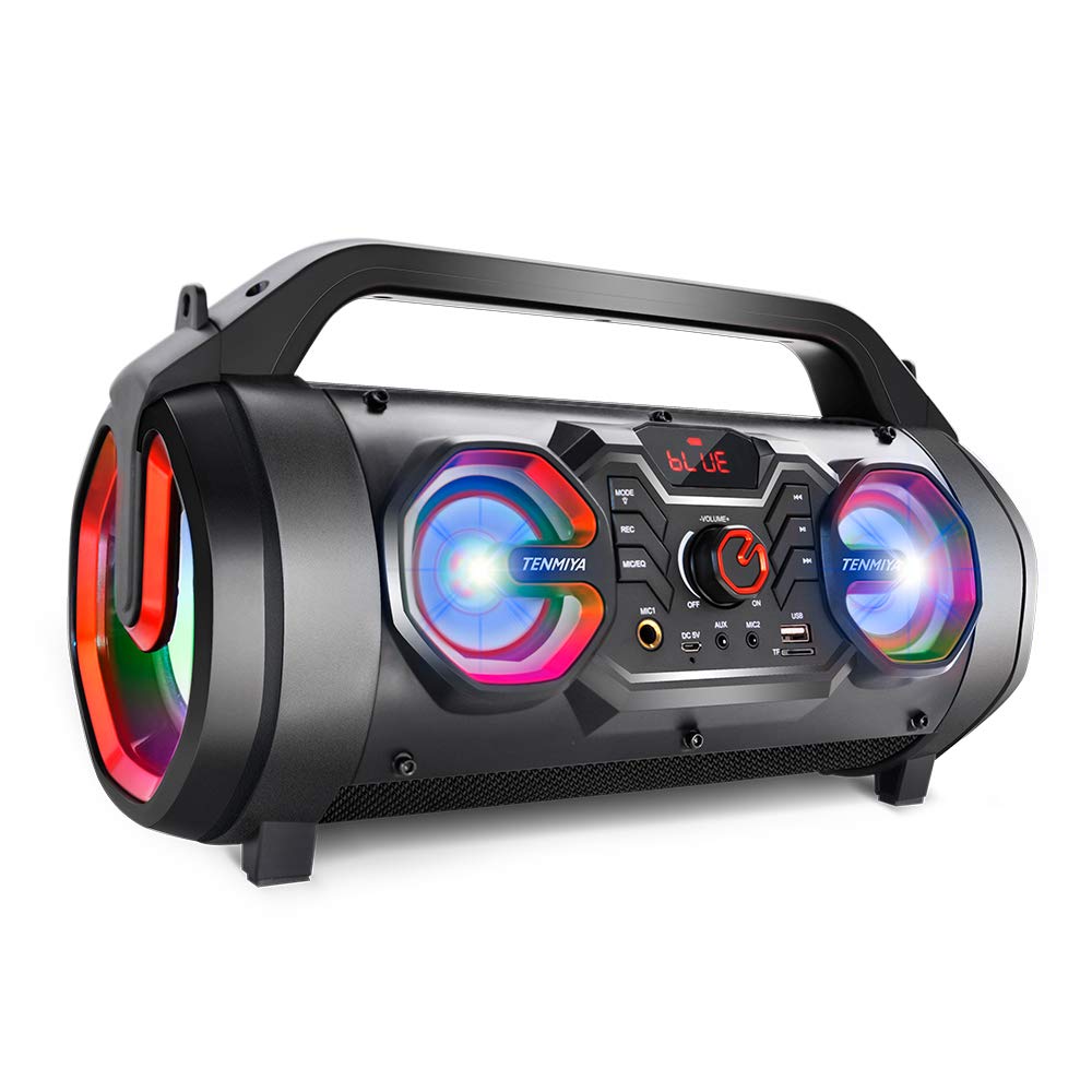 Portable Bluetooth Speaker with Subwoofer, Wireless Speakers with Booming Bass, FM Radio, RGB Lights, EQ, Stereo Sound, 10H Playtime, 30W Loud Speaker for Home, Outdoor, Party, Travel, Camping, Gifts