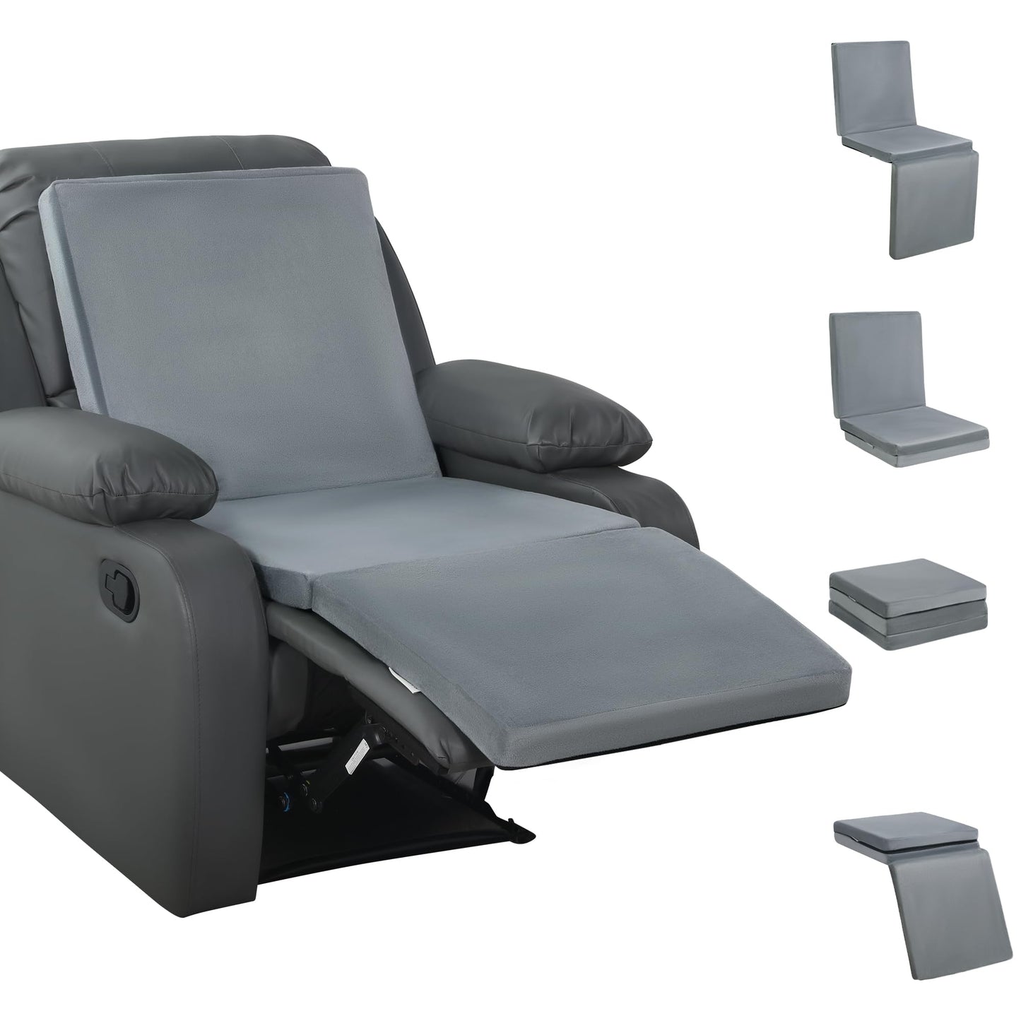 HOMBYS 3-in-1 Recliner Seat Cushion with Lumbar Support Pillow & Footrest, Multi-Functional Adjustable Height 2" to 6" for You to Choose, Non-Slip Foam Chair Cushion for Elderly, Light Grey