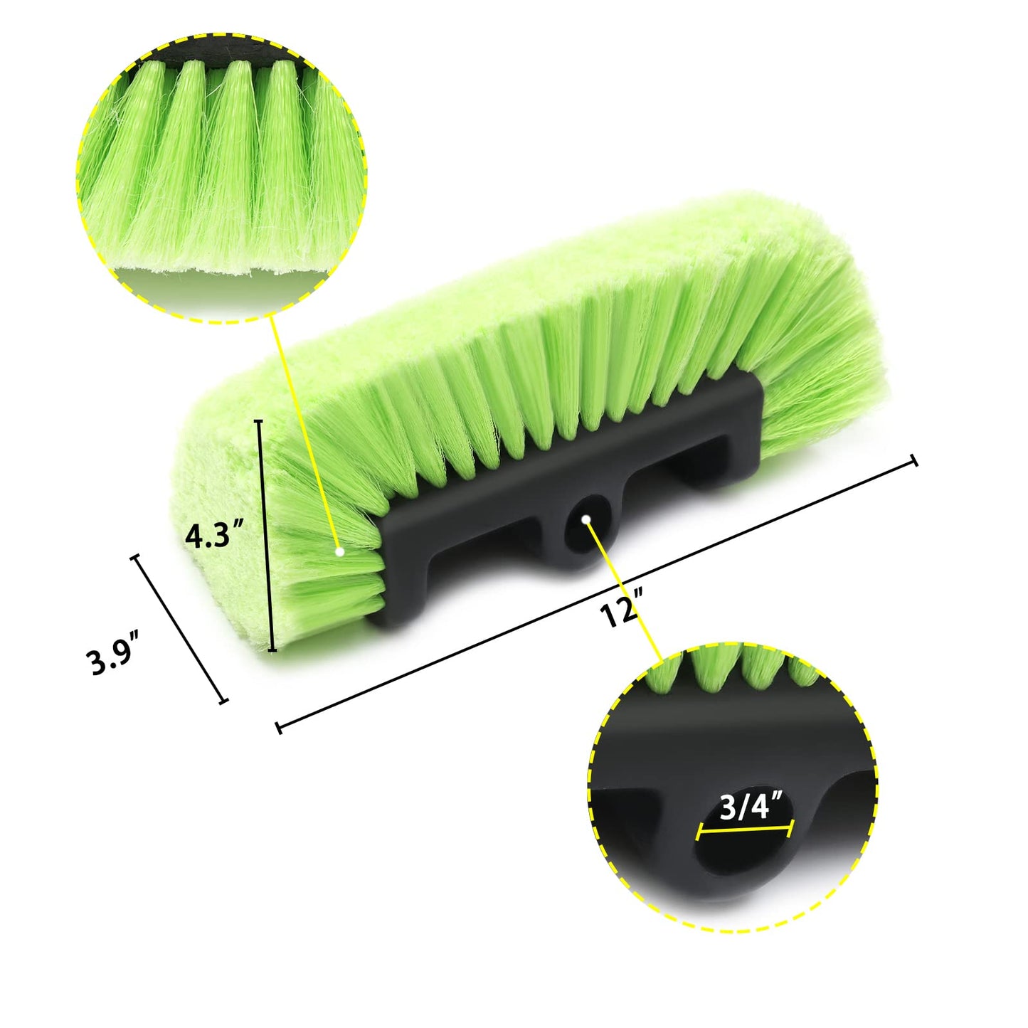 Forgrace 12" Car Wash Brush with Soft Bristle Auto RV Truck Boat Camper Car Exterior Washing Heavy Duty Tri-Level Dip Green