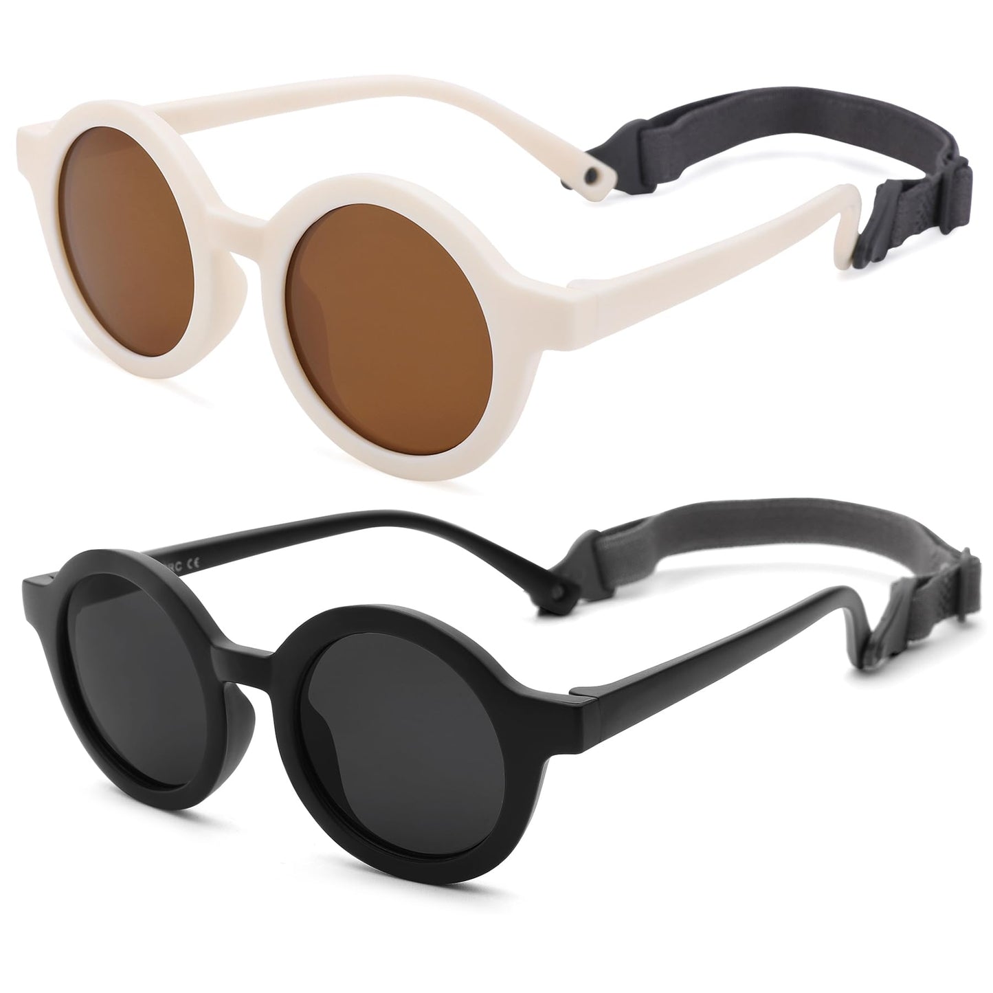 COASION Baby Polarized Round Sunglasses Flexible Rubber Shades with Strap for Toddler Newborn Infant Ages 0-24 Months