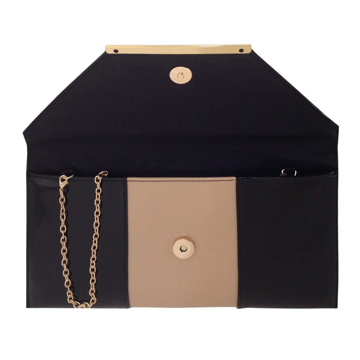 JNB Patent Color Block Envelop Clutch, Taupe/Black