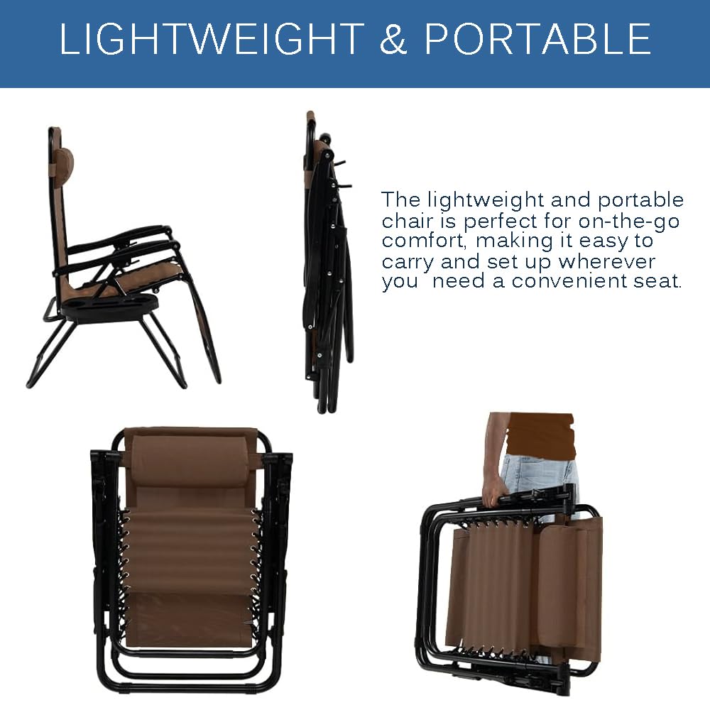 EZONE 1 Chair Zero Gravity Lounge Chairs Outdoor Adjustable Reclining Patio Chair Steel Mesh Folding Recliner for Pool Beach Camping Lounge Chair with Pillows and Cup Tray (1, Navy Blue)