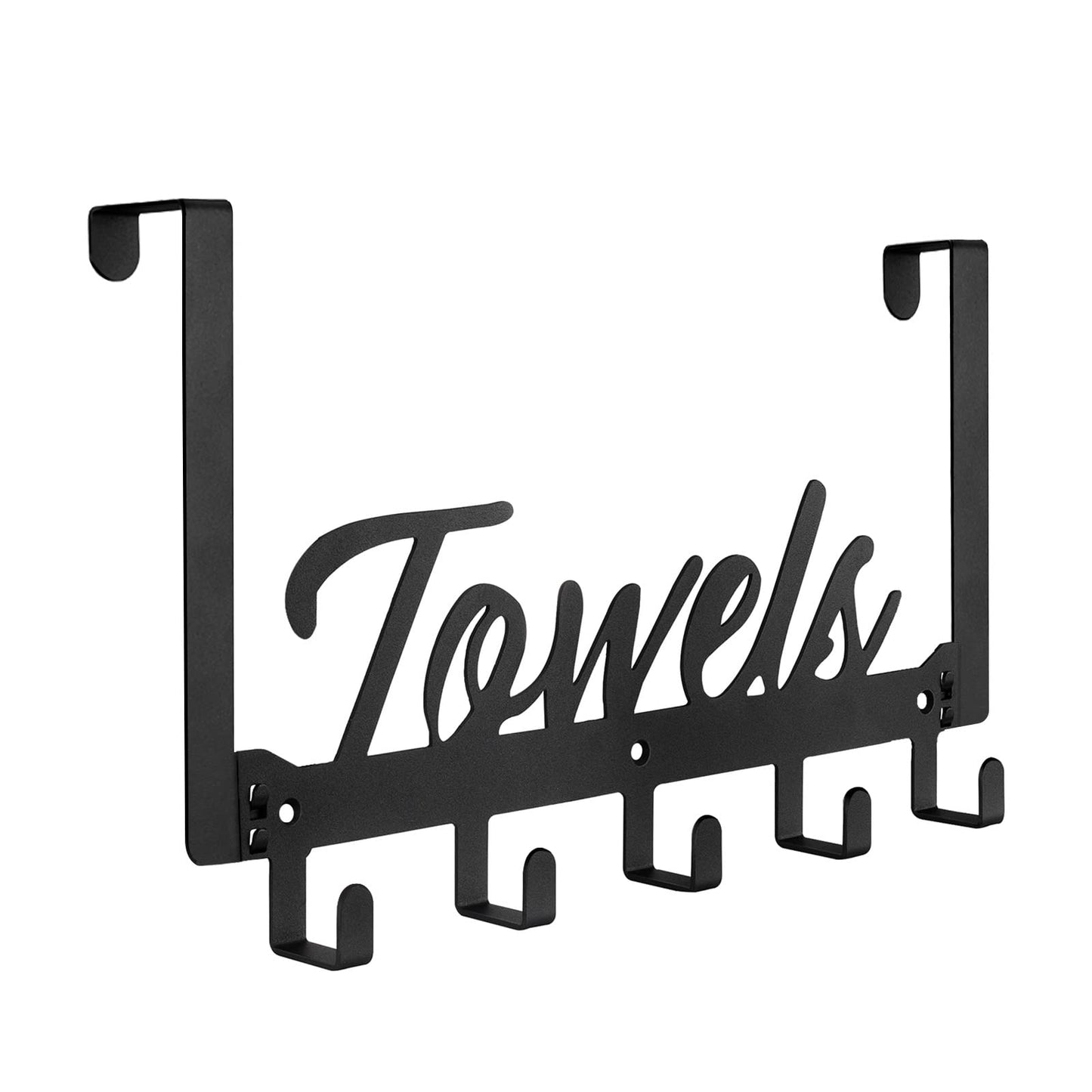 Azmoncy Over The Door Hooks, Towel Rack Towel Hooks for Bathroom, Towel Holder for Hanging Heavy Duty, Door Rack Over Door Hanger with 5 Coat Hooks for Bedroom Bathroom Kitchen, Black