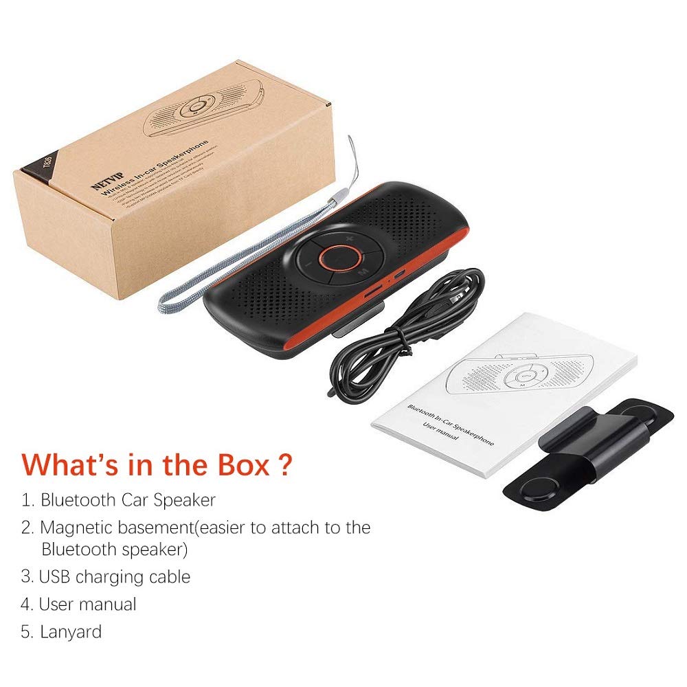 NETVIP Bluetooth Handsfree Speakerphone for Cell Phone, Wireless Car Kit Music Player Adapter with Back-Clip Portable Bluetooth Speaker for Home/Sport/Outdoor, Work with Siri/Google Assistant/TF Card