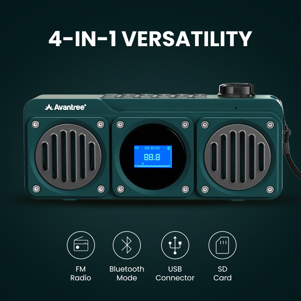Avantree Boombyte - Portable Digital FM Radio & Bluetooth Speaker with Superb Stereo Sound, Metal Finish, Long Rechargeable Playtime, and Support for Micro SD Card & USB Audio Input - Blue