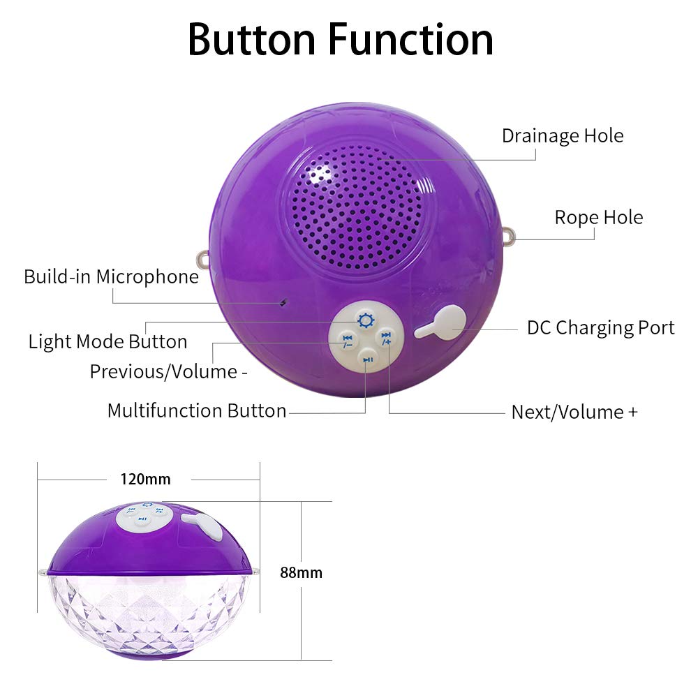 Blufree Floating Pool Speakers with Colorful Lights, Bluetooth Wireless Pool Speaker Floatable IP68 Waterproof, Built-in Mic & Crystal Clear Sound Bluetooth Hot Tub Speaker for Pool Party Outdoors