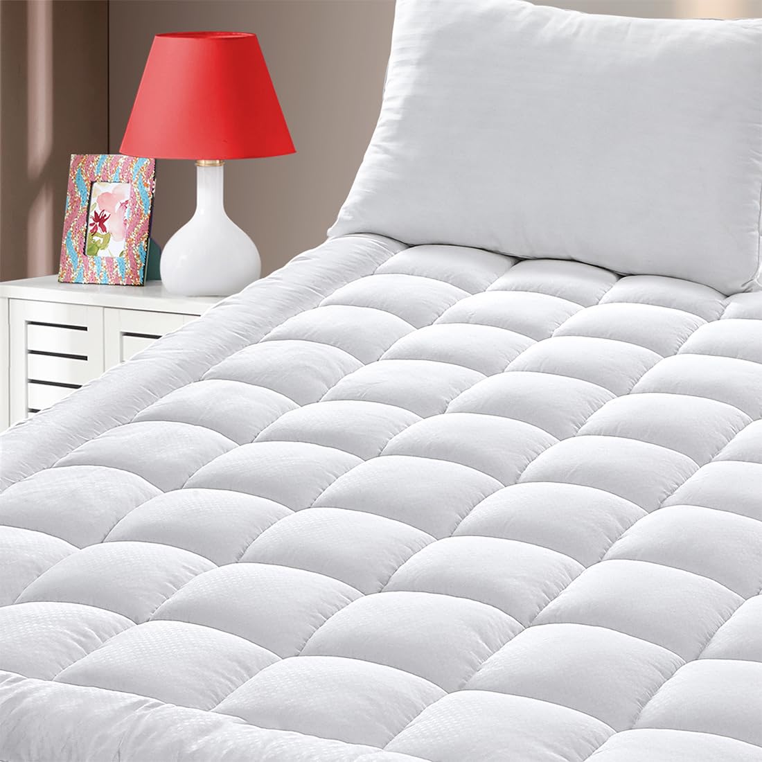GERHOME Queen Size Quilted Fitted Mattress Pad Cover with Deep Pocket Fitted 8" - 21", Ultra Soft and Comfortable, Breathable (White, Queen)