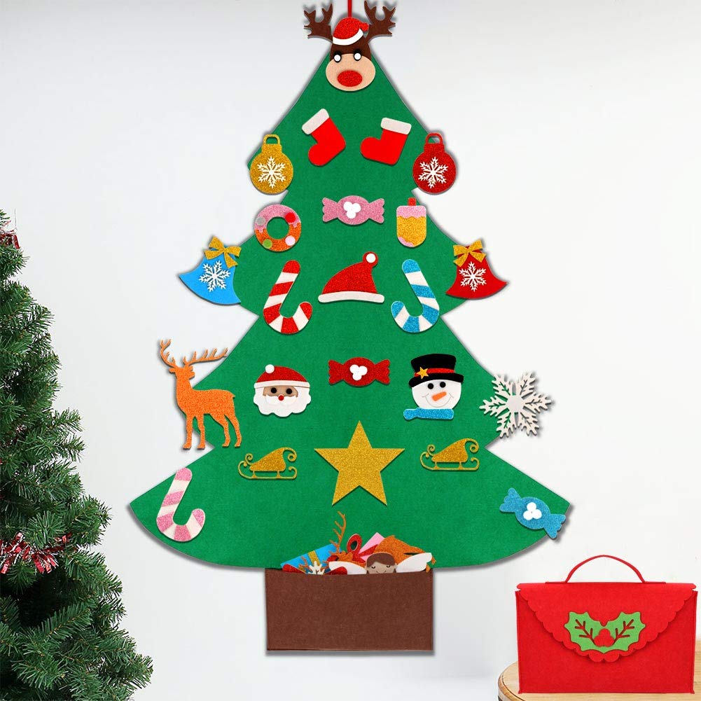 OurWarm DIY Felt Christmas Tree for Kids, 3ft Christmas Tree with 30pcs Glitter Ornaments for Kids Xmas Gifts Christmas Door Wall Hanging Decorations