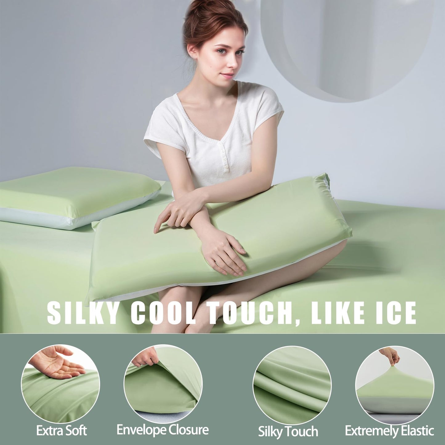 TELUS Cooling Pillowcases Standard Size 2-Pack, Silky Soft Breathable Pillow Case with Envelope Close, Stay Cool Pillow Cover for Hot Sleepers and Night Sweats, 20x26 Inch, Green