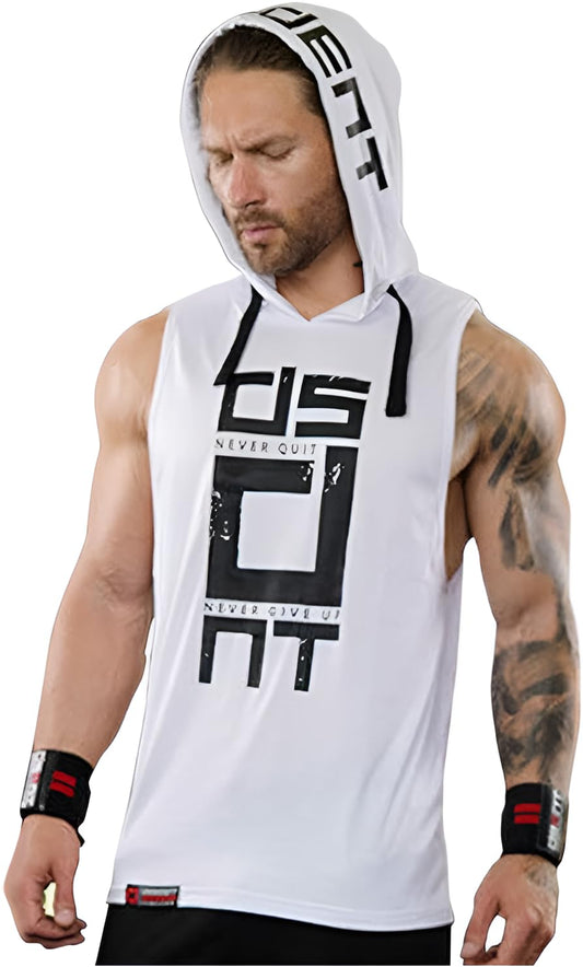 Lingt Chic Men's Sports Fitness Vest for Outdoor Running and Training, Sleeveless Hooded Loose Fit Tank Top