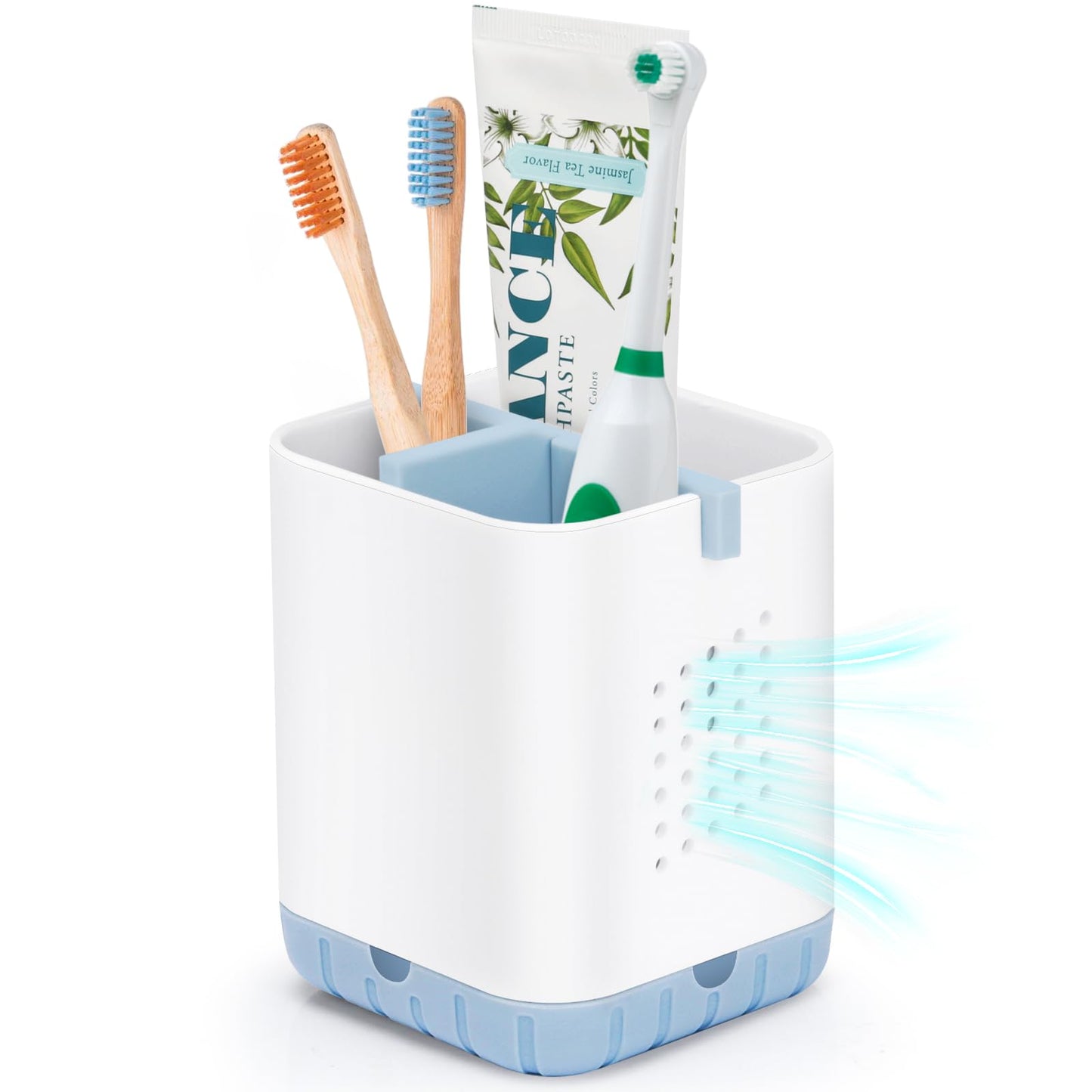 Boperzi Toothbrush Holders for Bathrooms, Detachable Electric Toothbrush Holder, Kids Toothbrush Holder Drainage, 3 slot Toothbrush and Toothpaste Holder Storage Caddy, Toothbrush Organizer White/Grey