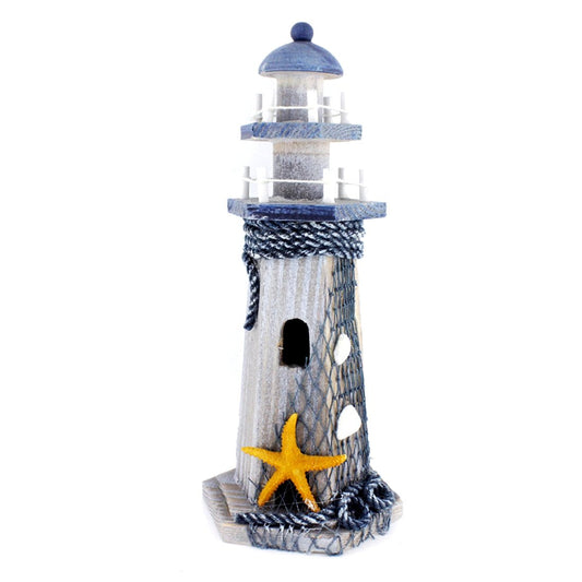 Chaomian Home Ornaments Starfish Wooden Lighthouse 10.6" High Nautical Themed Rooms Lighthouse