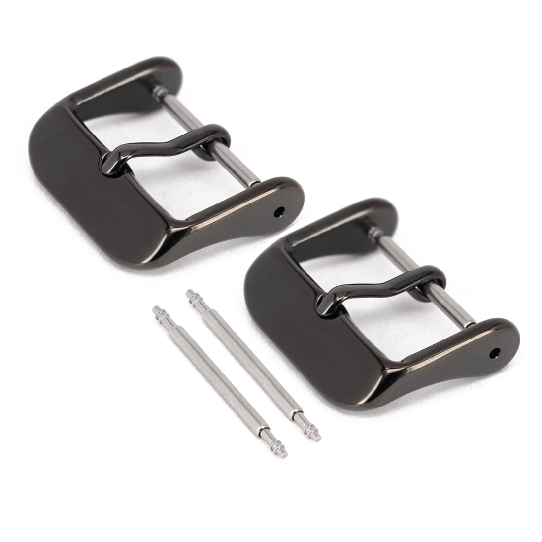 Wellfit 2 Pack Watch Straps Bands Buckle Replacement, Watch Band Clasp, Choice of Color and Size, Vacuum PVD Finish, (16mm, Black)