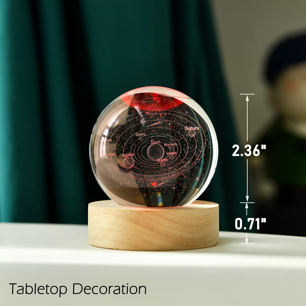 IFOLAINA 3D Solar System Crystal Ball 60mm Universe Gifts with Laser Engraved Model Astronomy Decor and Gift for Kids, Physics Enthusiasts, and Space Model Collectors