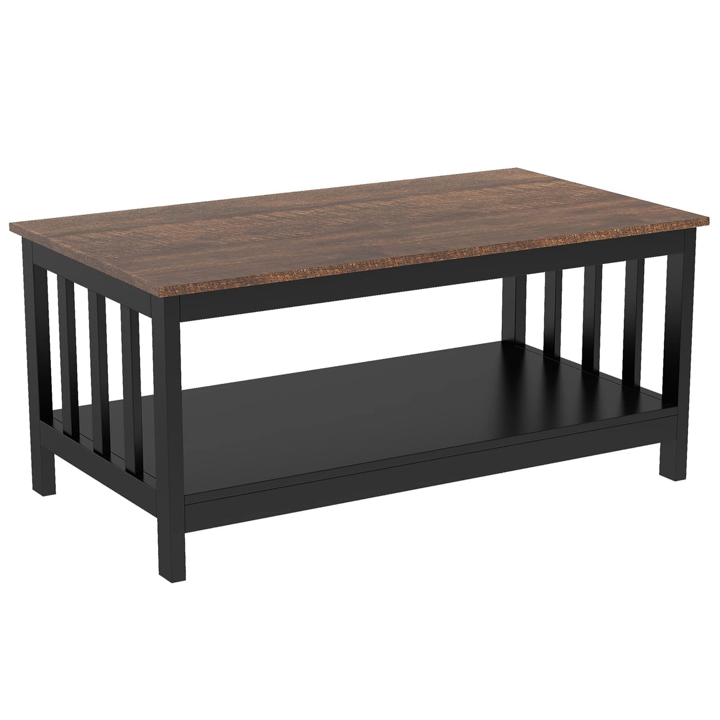ChooChoo Farmhouse Coffee Table, Black Living Room Table with Shelf, 40 Inch