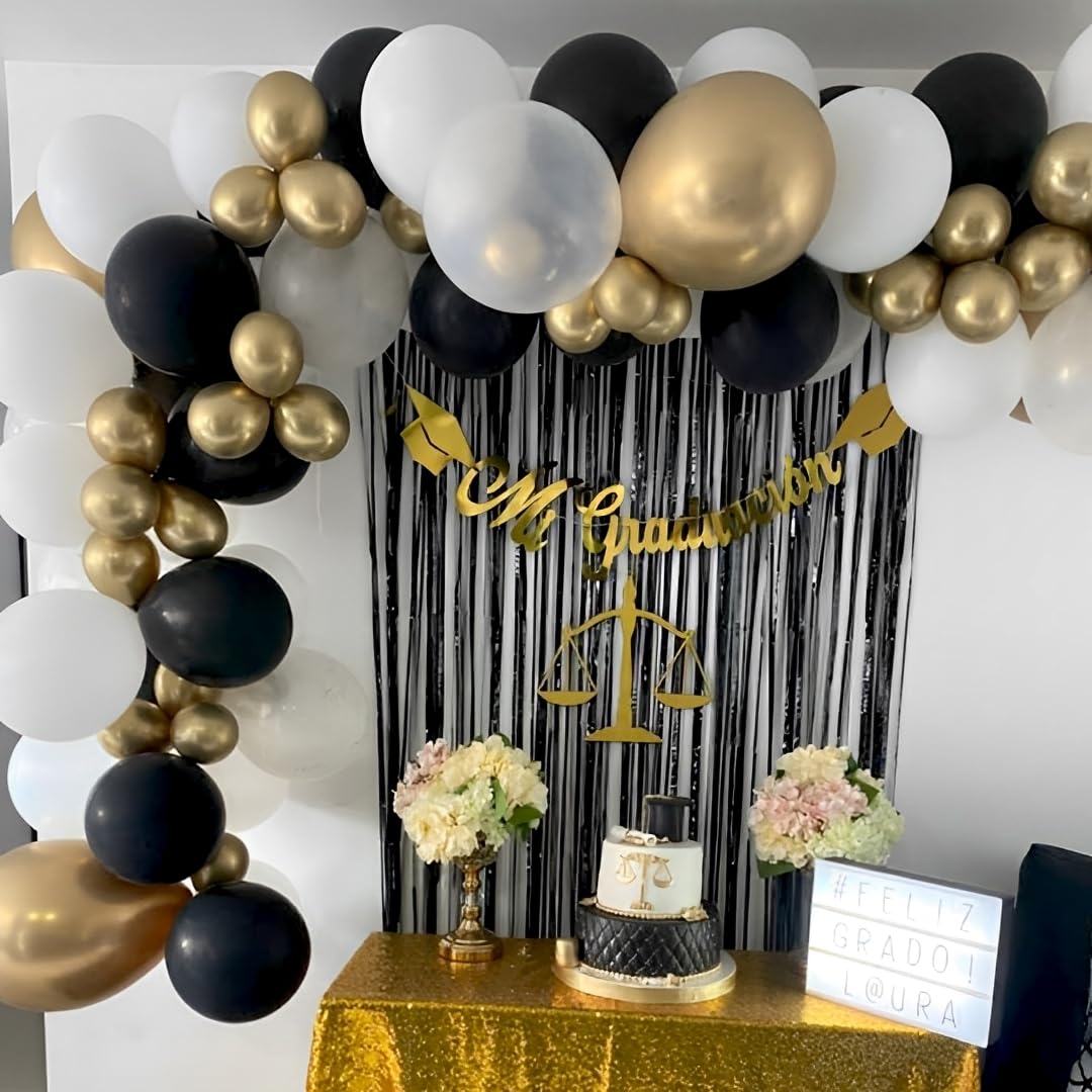 Black and Gold Balloons,50pcs 12 Inch Black White Gold Confetti Balloons Set,Black Gold Latex Balloons for Graduation Birthday Wedding Anniversary Party Decorations
