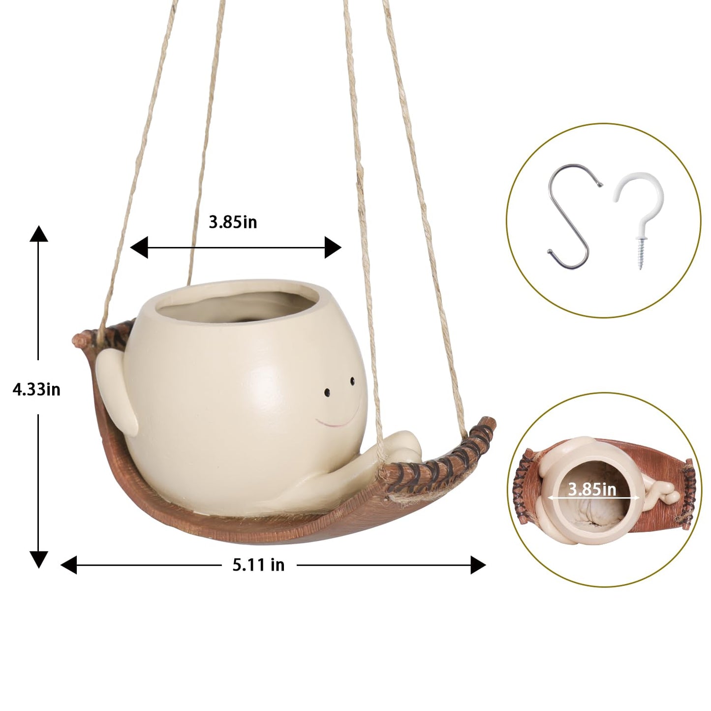 UMESONG Hanging Hammock Planter Pot Swing Smile Face Planter for String of Pearls Plant Live Resin Head Flower Pots for Indoor Outdoor Plant Gift Ideas for Mother Day, Christmas