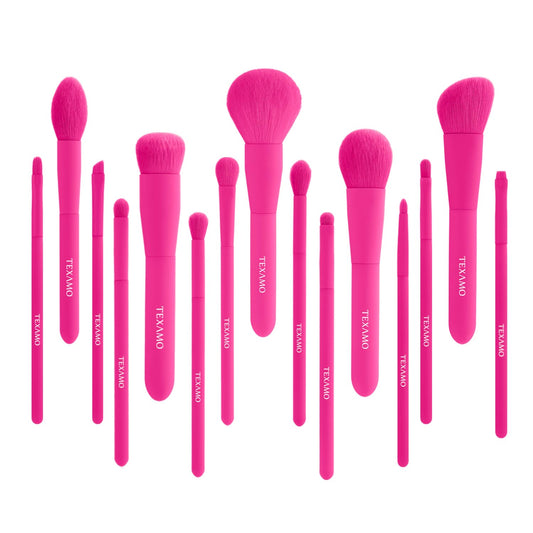 Makeup Brush Set, 15 Piece Quality Makeup Brushes, Premium Synthetic Make Up Brushes for Foundation Powder Blush Highlighter Concealer Makeup Brush Kit for Travel, Hot Pink