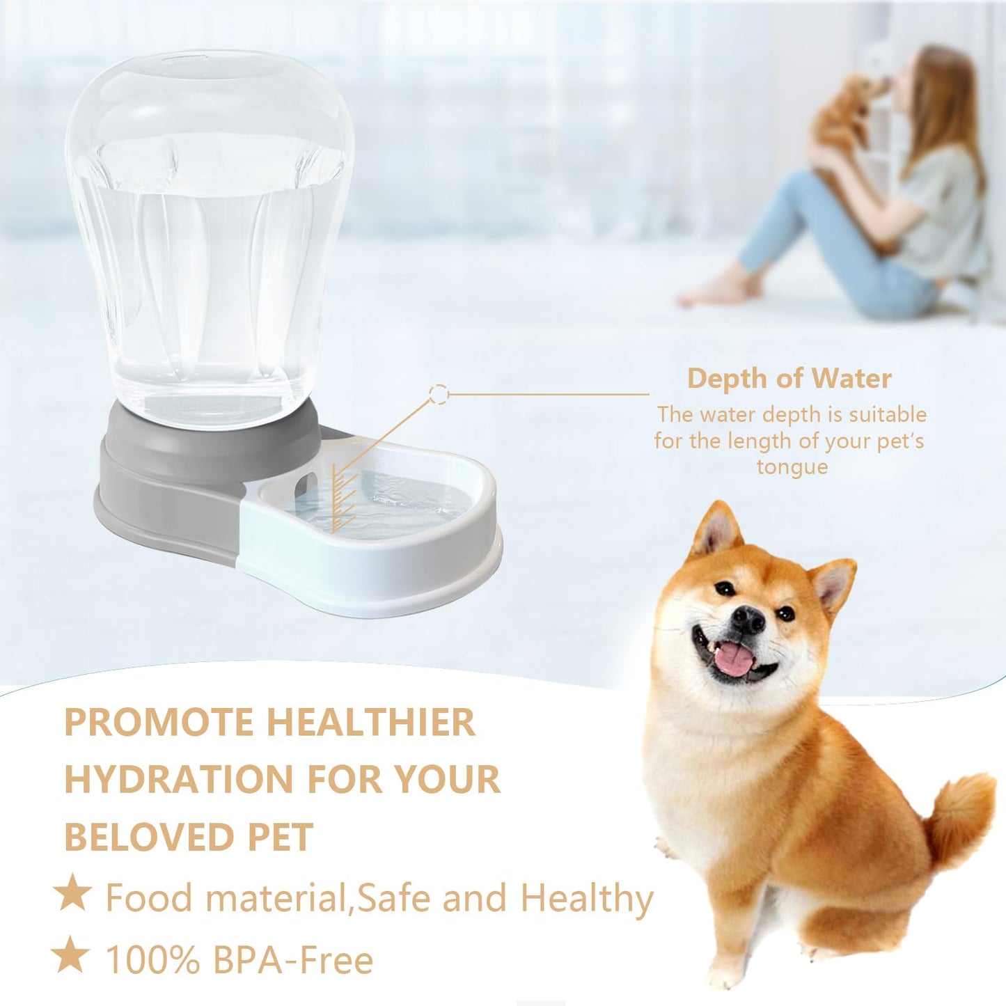 6L Automatic Dog Water Bowl Dispenser - Staltwo Pet Water Dispenser, Large Capacity Water Feeder for Cats and Dogs, BPA-Free, 6-Liter Grey