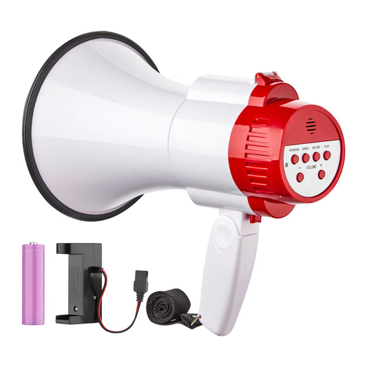 MGROLX 30W Megaphone, Portable Bullhorn, Loud Speaker, Siren, Music and Recording (White)