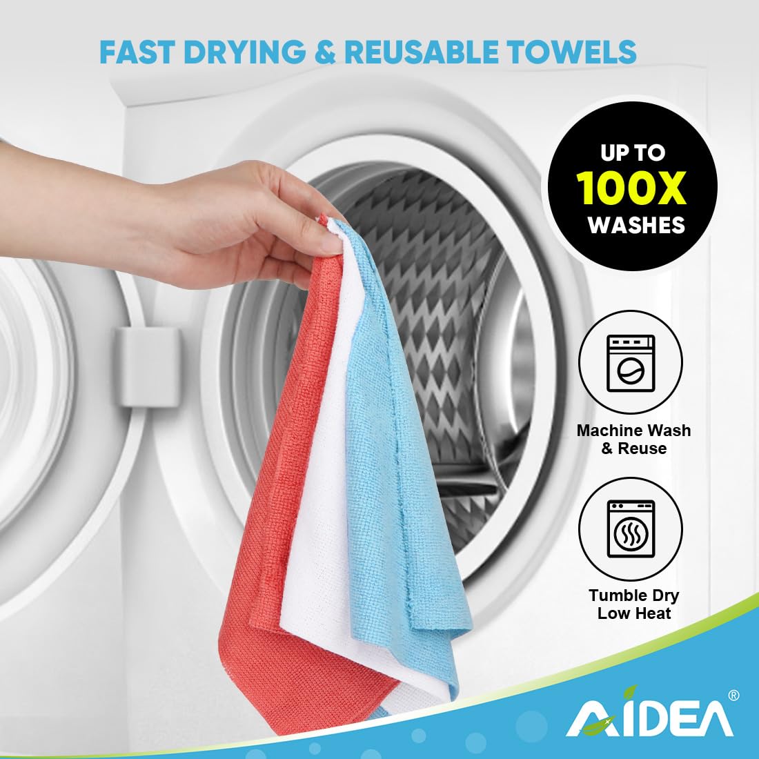 AIDEA Microfiber Cleaning Cloth, Shop Towels 55 Sheets, Micro Fiber Cloth for Cleaning Car, Red Shop Rags Cleaning Towels Reusable Paper Towels for Automotive, Mechanic, Workshops, Kitchen-11×9"