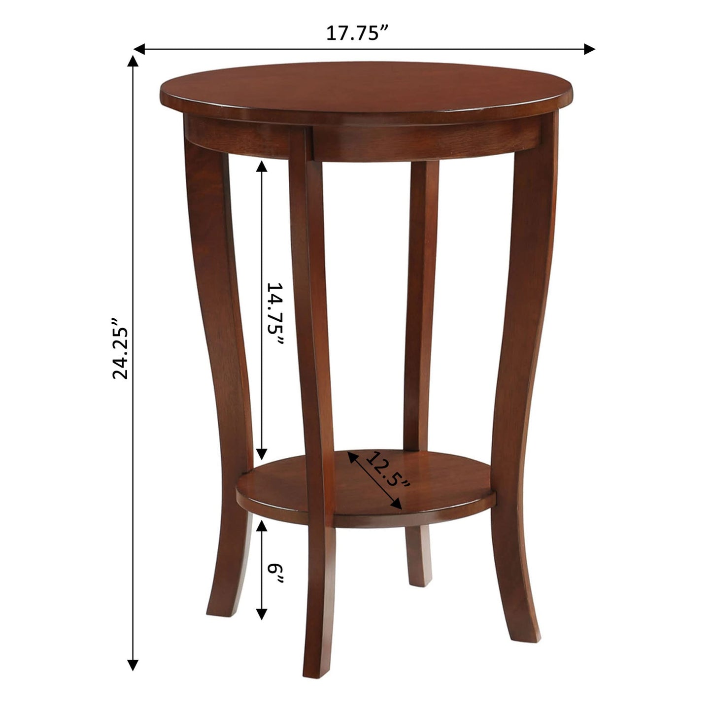 Convenience Concepts American Heritage Round End Table with Shelf, Espresso