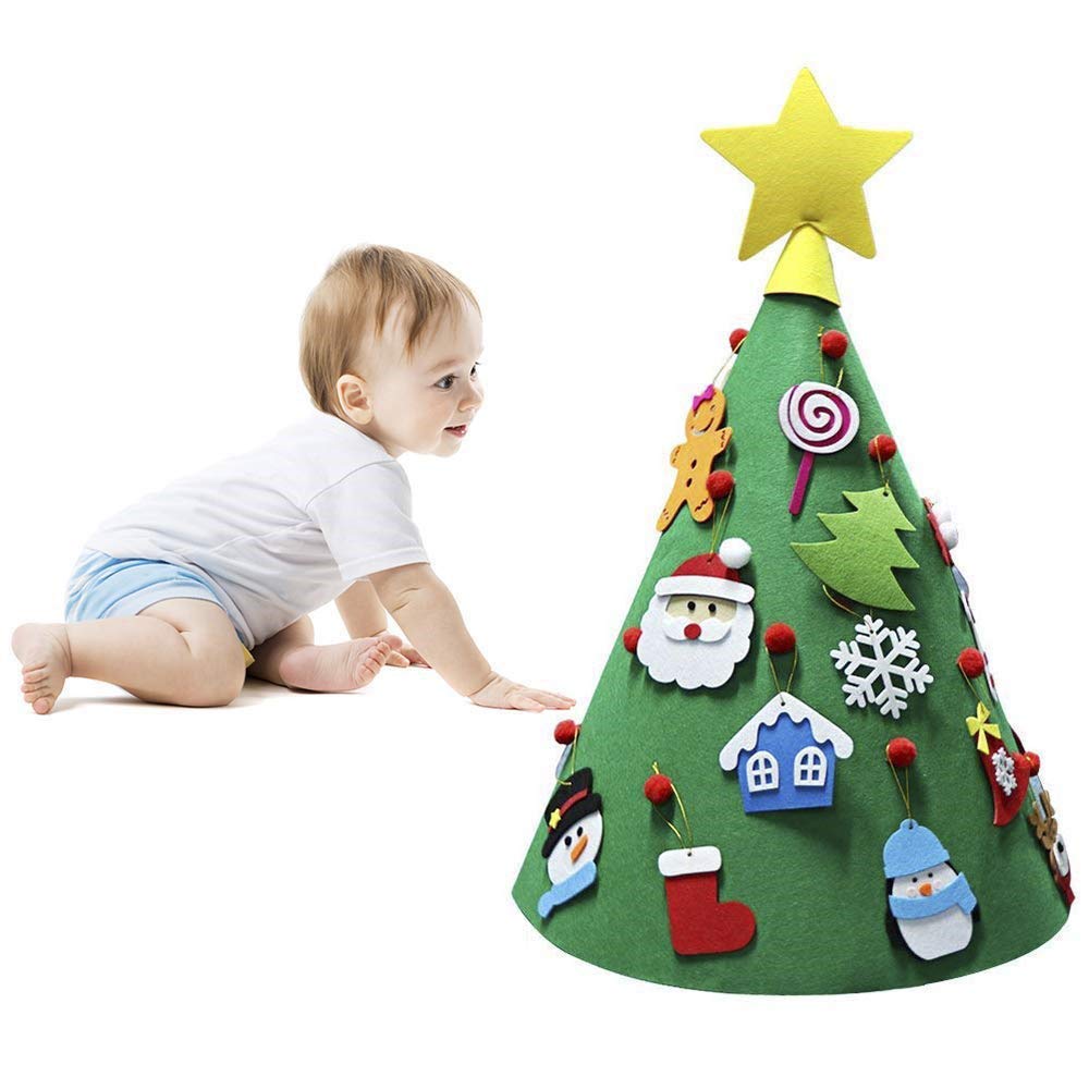 JIALITFUN Kids Felt Christmas Tree Kit, Home Xmas Party Decoration Gifts Felt Craft Kits with Handmade Ornaments DIY Felt Christmas Tree for Babies, Kids and Toddlers