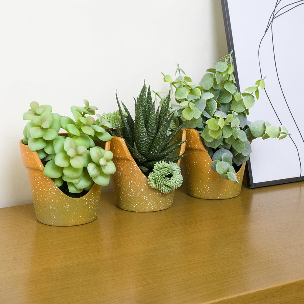 SENCID 3 Pack Small Artificial Succulents - Mini Plastic Pot Desktop Fake Plants for Desks, Bathrooms, Coffee Tables, Offices and Farmhouse Decor (Standing or Flat)