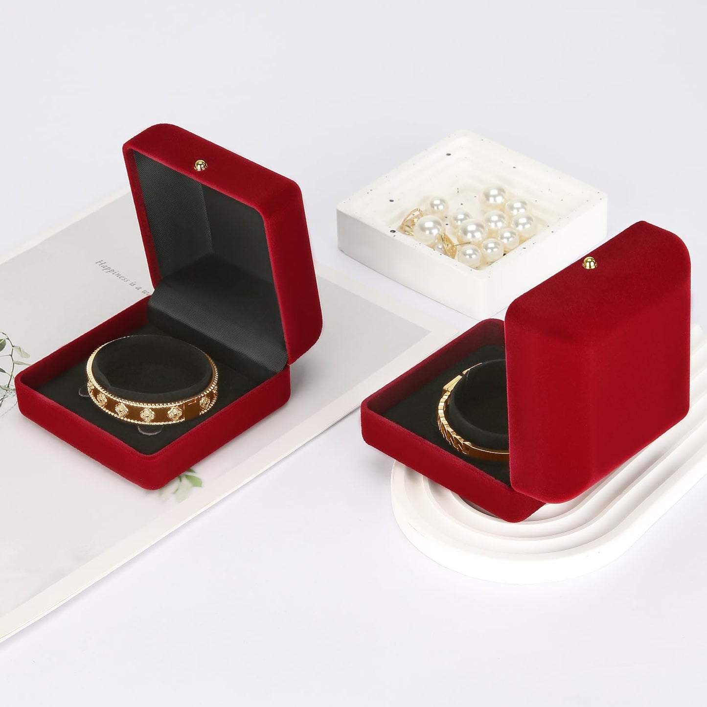 KUKUVR 2 Pieces Velvet Bracelet Necklace Gift Box, Jewelry Bangle Holder Box, Bracelet Necklace Display Storage Case for Women Girl (Red)