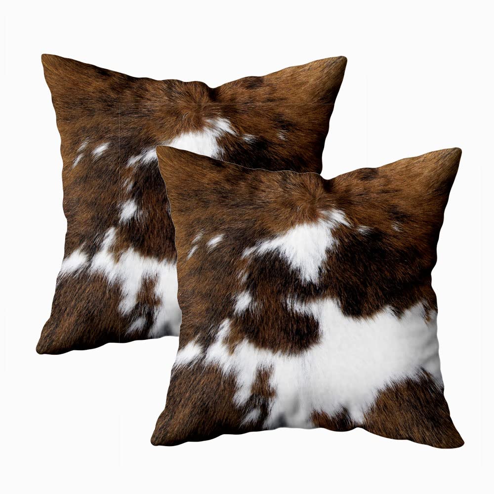 TOMWISH Pack of 2 Throw Pillow Covers Christmas Cowhide Printing Western 18x18 Pillow Cover,Decorative Throw Pillows Cushion Covers for Home Living Room Sofa Bedroom