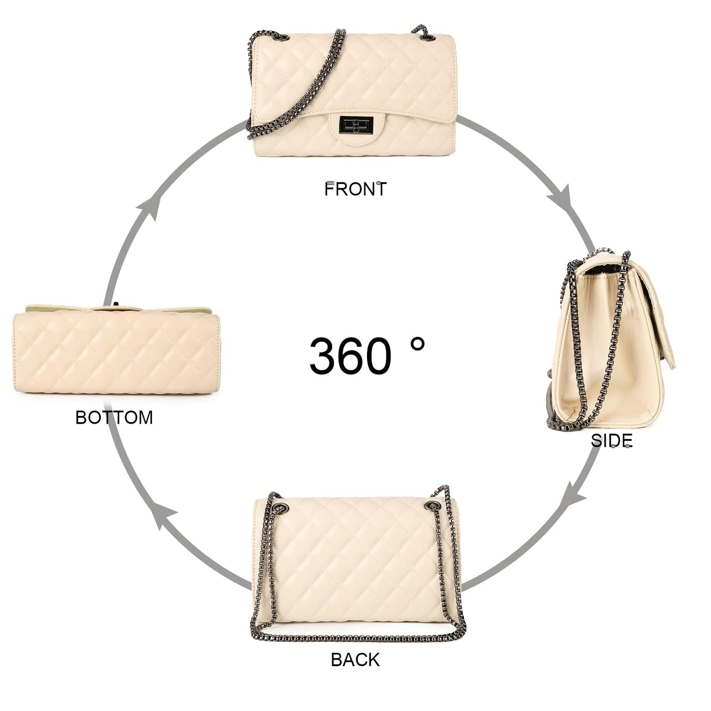 Gladdon Quilted Crossbody Purse for Women Trendy Ladies Shoulder Bag with Chain Designer Purses Beige I