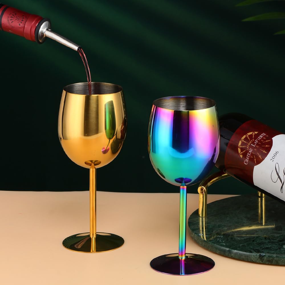 DOCBLACK Unbreakable Wine Glasses set Stainless Steel Red White Wine Goblet Metal 11.8 oz(350 ml) Fancy Unique Glasses for Wine Lovers Gifts Champagne Cocktail Tall Glasses Colorful(Rainbow 1-Piece)