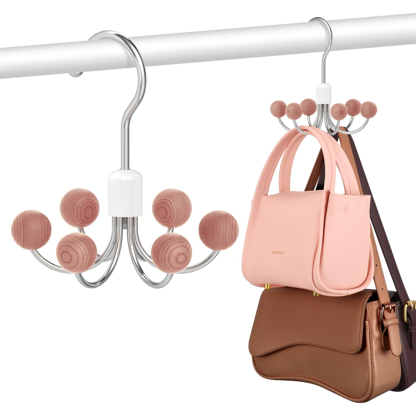 DOIOWN Purse Organizer,2 Pack Space Saving Purse Hangers for Closet,Multi Purpose Rotating Tank Top Hangers for Bags, Bras,Scarfs,Ties, Hoodies, Hat Closet Organizers and Storage