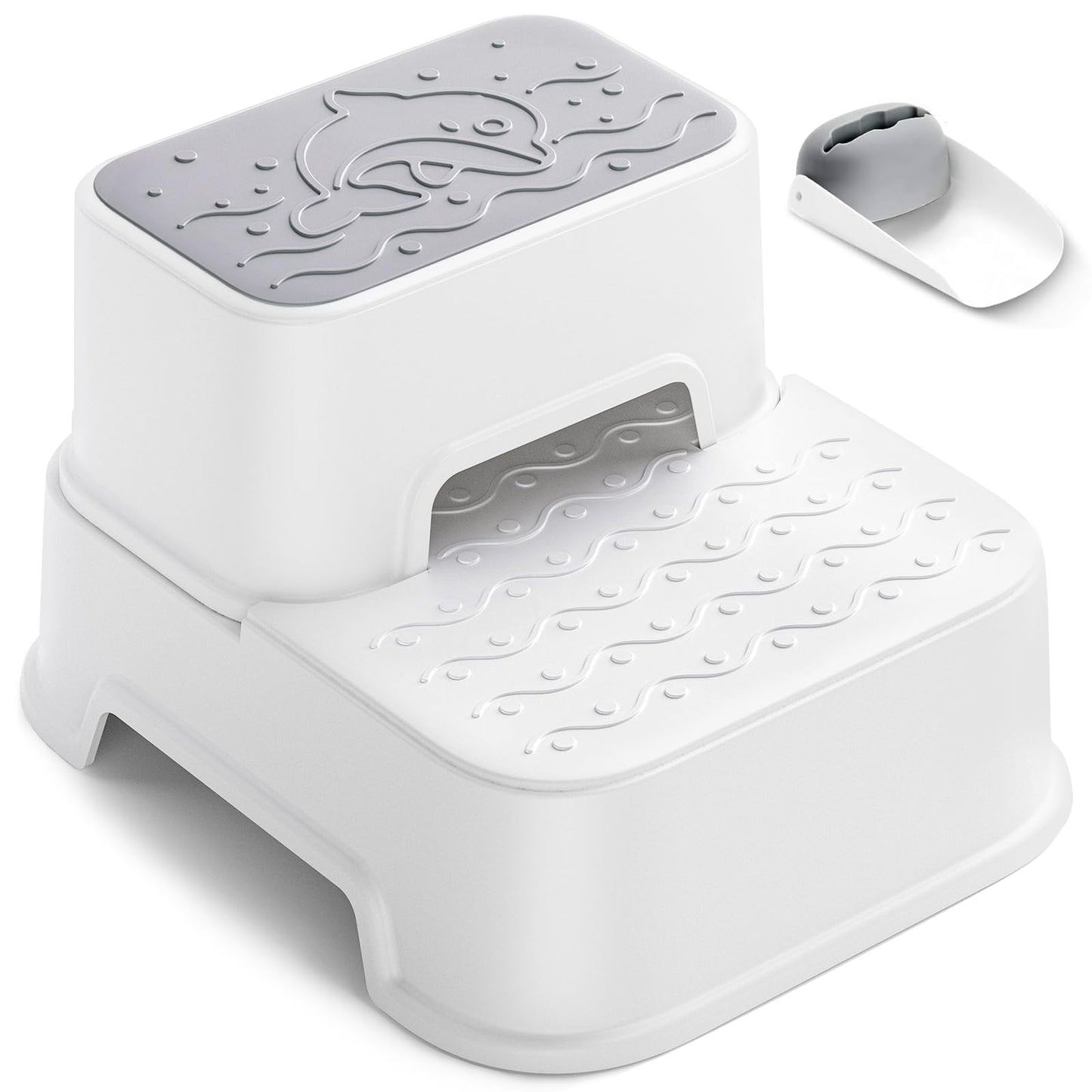 MangoHood Step Stools for Kids - Double up Toddlers Stool Multifunctional Toilet Stepping Stool for Kids Anti-Slip Step Stool for Bathroom Sink, Potty Training, Kitchen (White-1Pack)