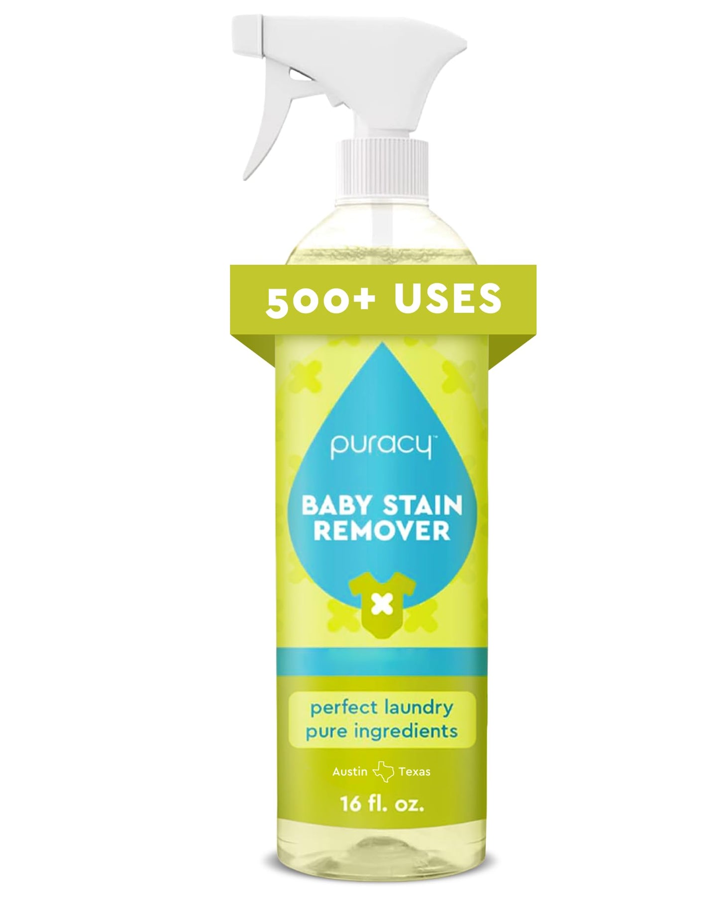 Puracy Stain Remover for Baby Clothes and Cloth Diapers, Newborn Baby Essentials Must Haves, Enzyme-Based Laundry Spray, Natural Spot and Odor Cleaner, 16 Oz