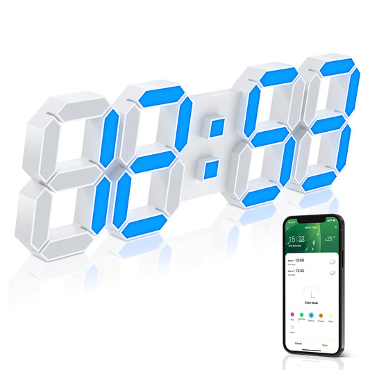 EDUP HOME 3D LED Clock Desk Alarm Clock Wall Clock with Remote Control, 9.7" LED Electronic Clocks, Snooze Model, Temperature, Night Light Auto/Custom Brightness