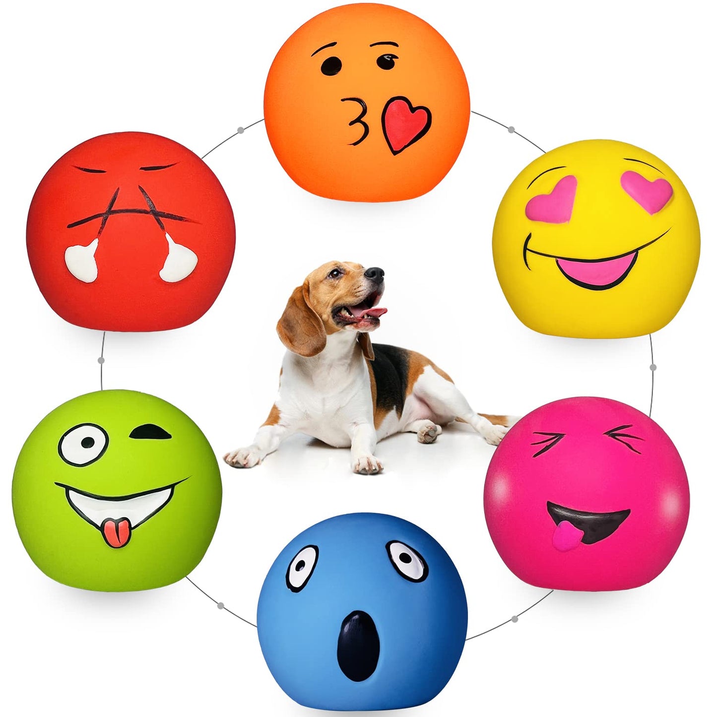 HOLYSTEED Squeaky Dog Toys for Medium Dogs, Soft Latex Squeaky Dog Balls, Smile Dog Toys 6pcs Round Balls for Small, Medium Breeds