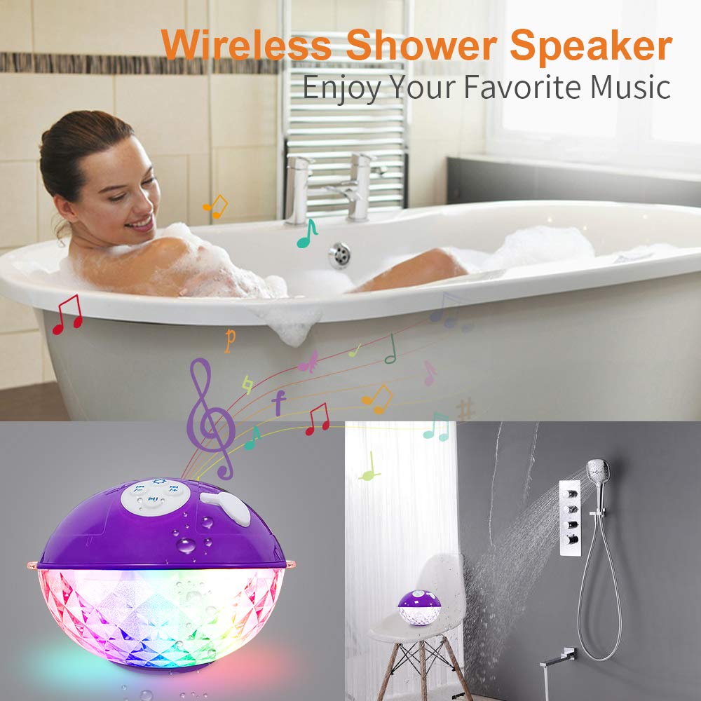 Blufree Floating Pool Speakers with Colorful Lights, Bluetooth Wireless Pool Speaker Floatable IP68 Waterproof, Built-in Mic & Crystal Clear Sound Bluetooth Hot Tub Speaker for Pool Party Outdoors