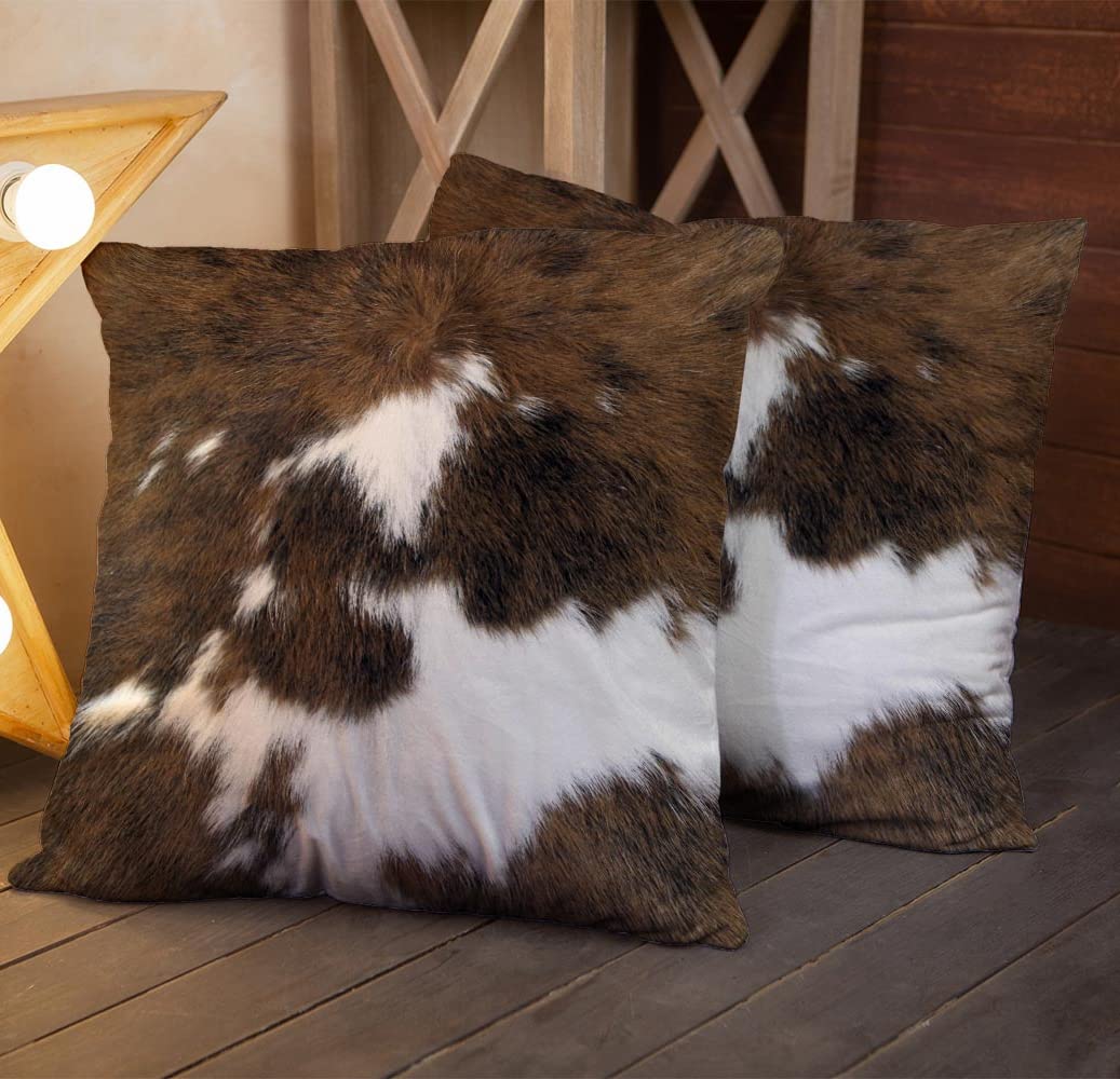 TOMWISH Pack of 2 Throw Pillow Covers Christmas Cowhide Printing Western 18x18 Pillow Cover,Decorative Throw Pillows Cushion Covers for Home Living Room Sofa Bedroom