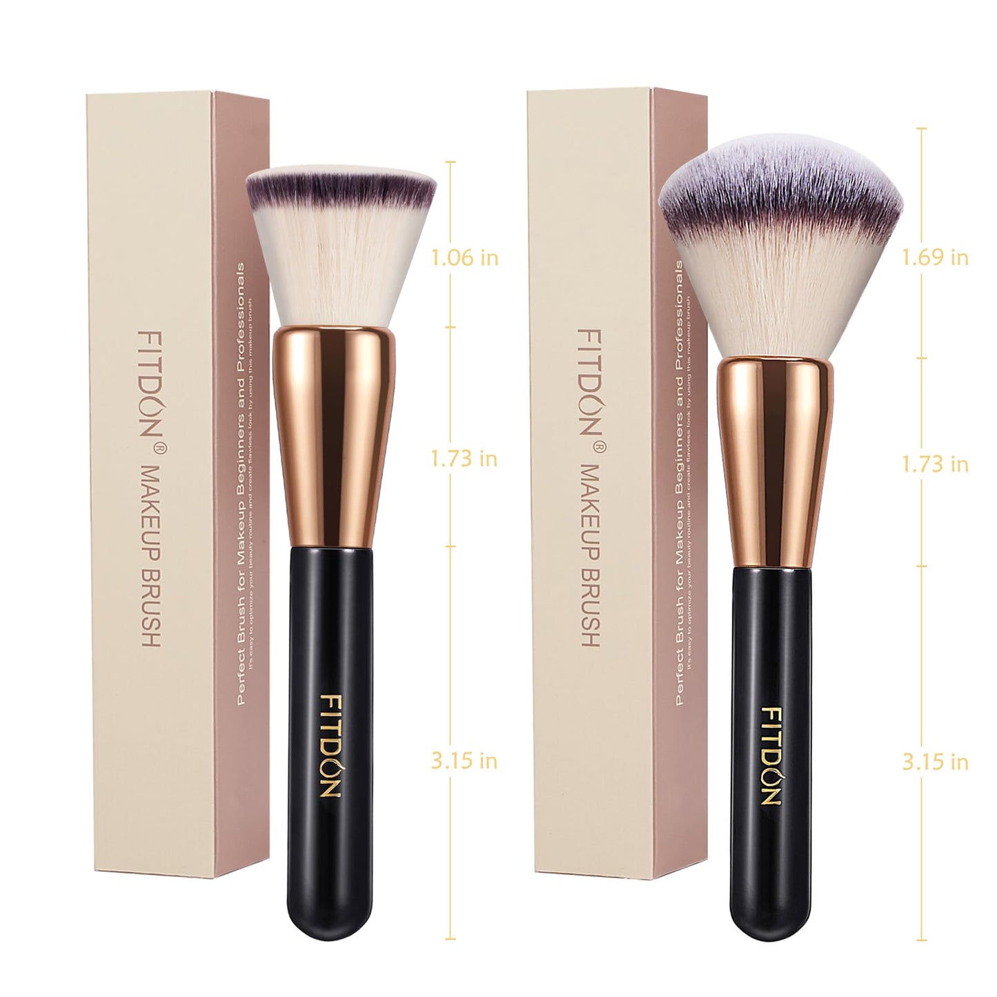 FITDON Foundation Brush and Powder Brush, 2PCS Professional Flat Top Kabuki Makeup Brush Bronzer Blush Brushes for Liquid, Cream and Powder