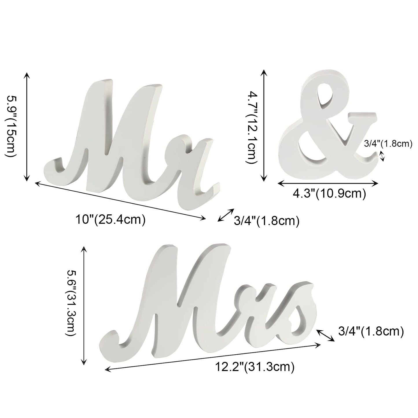 LinTimes Mr and Mrs Sign, Rustic Wooden Freestanding Mr & Mrs Letters Signs, Wedding Table, Photo Props, Party Table, Top Dinner Decorations, Just Married Anniversary Wedding Gifts, White