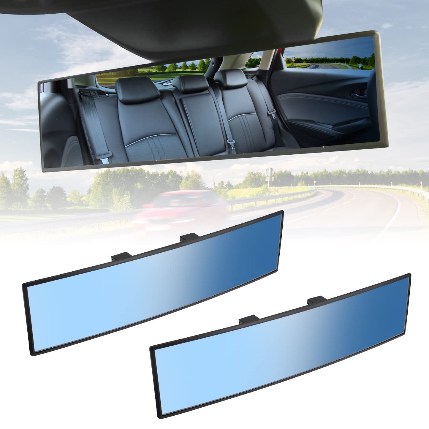 JoyTutus Rear View Mirror, Universal 11.81 Inch Panoramic Convex Interior Clip-on Wide Angle Mirror to Reduce Blind Spot Effectively for Car SUV Trucks -Clear