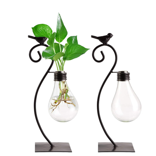 Suwimut 2 Pack Desktop Planter Hydroponics Vase, Plant Propagation Station Planter Bulb Vase with Holder, Modern Creative Bird Plant Terrarium Stand for Home Office Table Decoration (Not Glass)