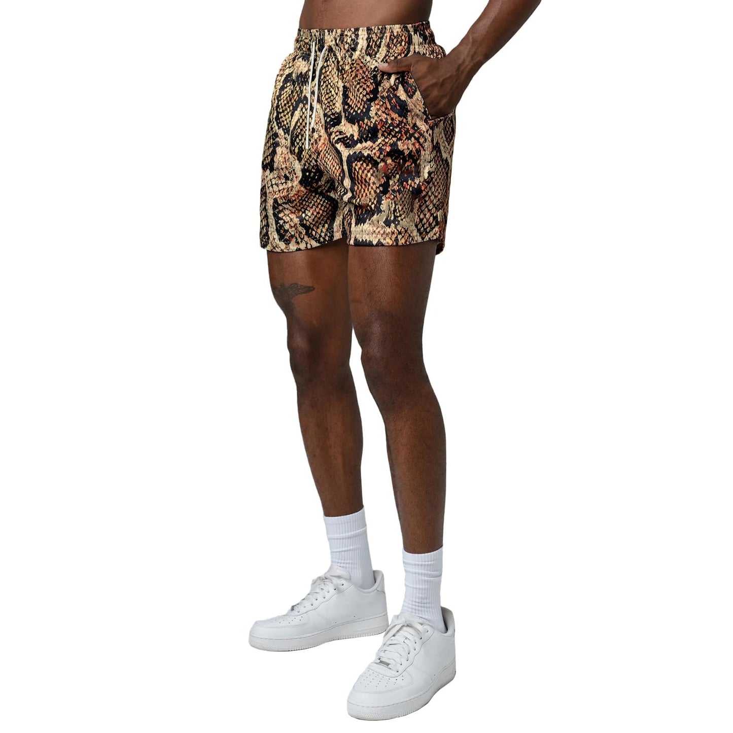 MECH-ENG Men's Graphic Shorts Basketball Athletic Fitness Training Shorts Casual Mesh Lightweight Breathable(Snake Brown Small)